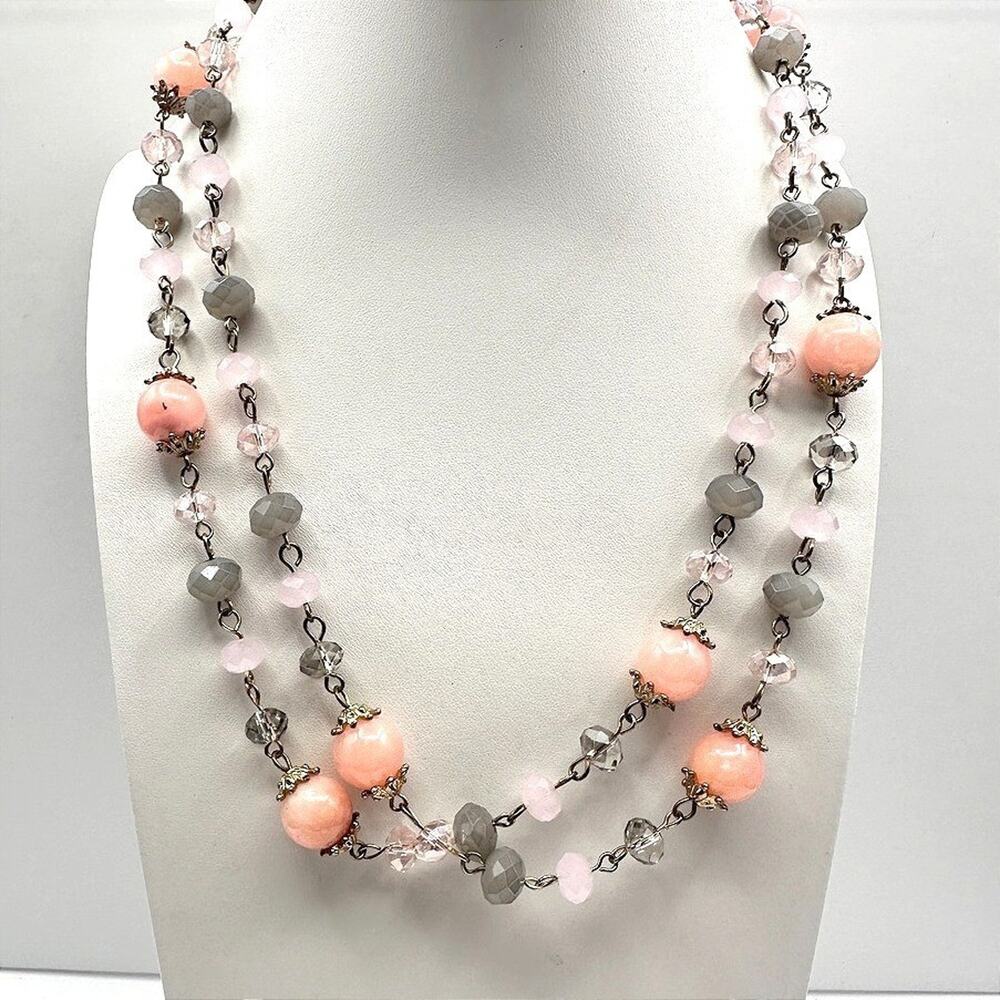Vintage Multicolor Crystal Bead Double Strand Necklace Gold Tone 90s Jewelry Y2K